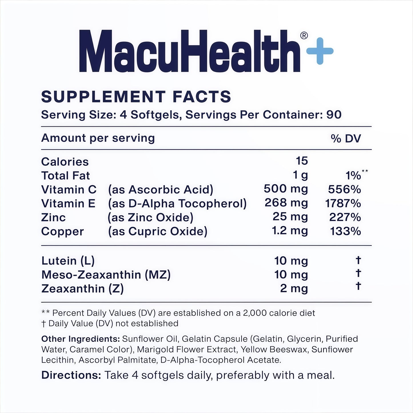 Macuhealth Plus+ Eye Vitamins Supplement for Adults - 90 Day Supply with Lutein, Zeaxanthin, and Meso-Zeaxanthin - Unflavored, Vitamin for Eyes