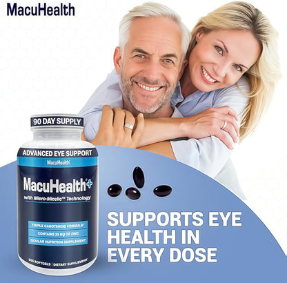 Macuhealth Plus+ Eye Vitamins Supplement for Adults - 90 Day Supply with Lutein, Zeaxanthin, and Meso-Zeaxanthin - Unflavored, Vitamin for Eyes