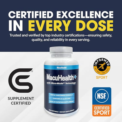 Macuhealth Plus+ Eye Vitamins Supplement for Adults - 90 Day Supply with Lutein, Zeaxanthin, and Meso-Zeaxanthin - Unflavored, Vitamin for Eyes